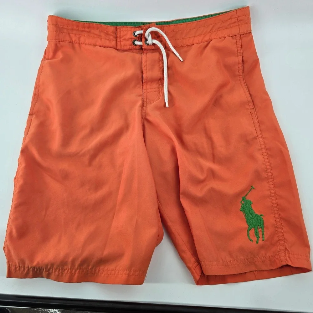 Polo Ralph Lauren Swim Trunks Boys L 14-16 Orange Big Pony Board Shorts